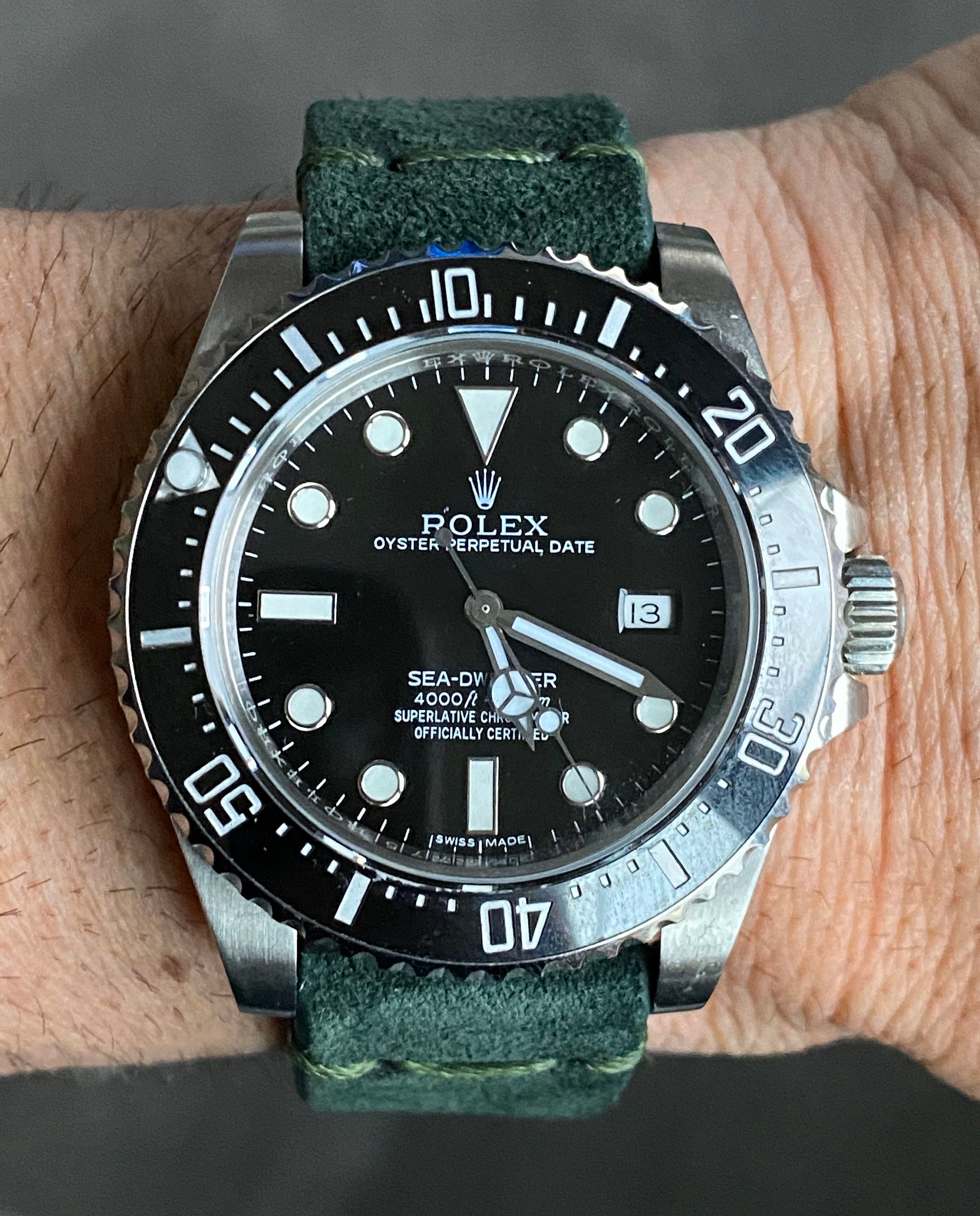 Dark GREEN Modern Vintage Suede Leather Watch Strap Band Thin Etsy