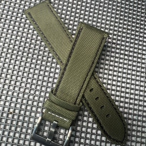 OLIVE GREEN Sailcloth Canvas/Leather watch band strap BLACK Stitch