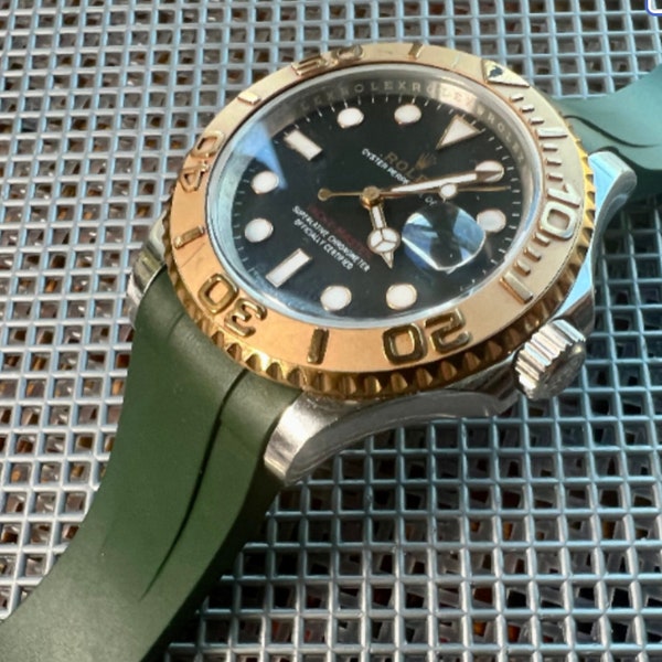 20mm Caoutchouc Vulcanized Rubber GREEN Strap for Submariner GMT Yachtmaster Deployment Buckle