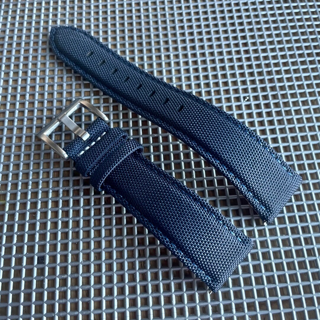 NAVY BLUE Sailcloth Canvas/leather Watch Band Strap NAVY Stitch Etsy