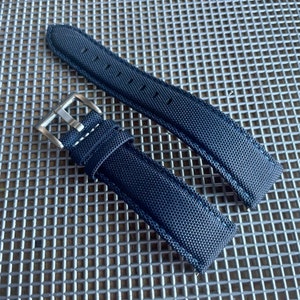 NAVY BLUE Sailcloth Canvas/Leather watch band strap NAVY Stitch