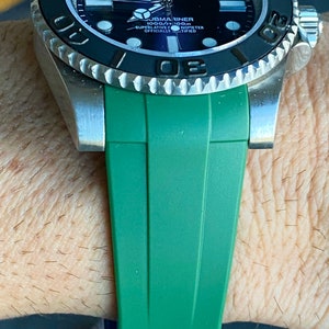 20mm Rubber GREEN Strap for Rolex watches Newer style cases with deployment buckle band strap image 8