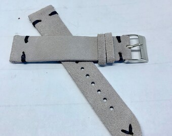 QR - Quick Release Light Gray Grey Suede Vintage Leather Watch strap Band Black Stitching