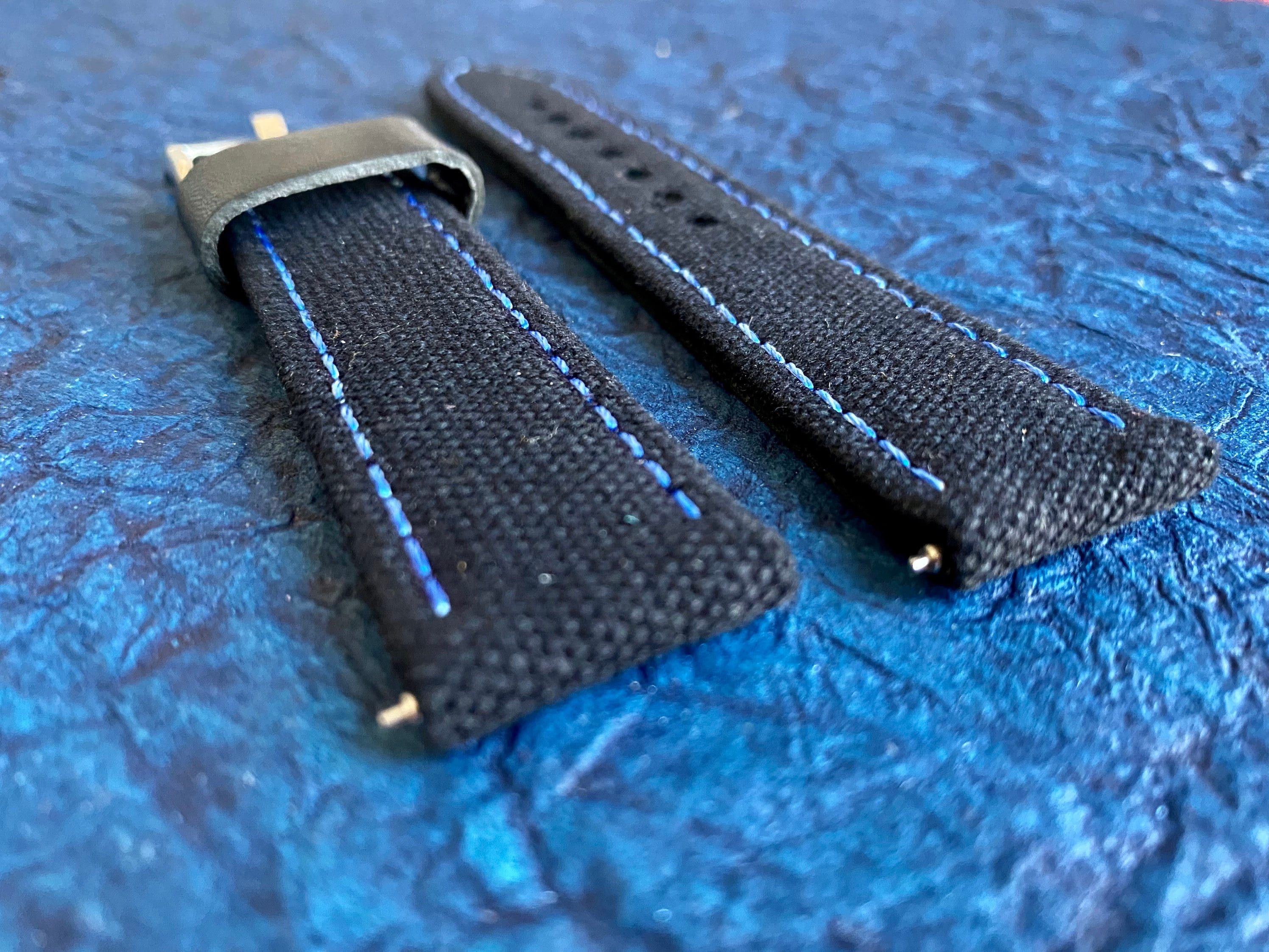 BLACK Canvas & Leather Watch strap Band Slate BLUE Stitching Etsy