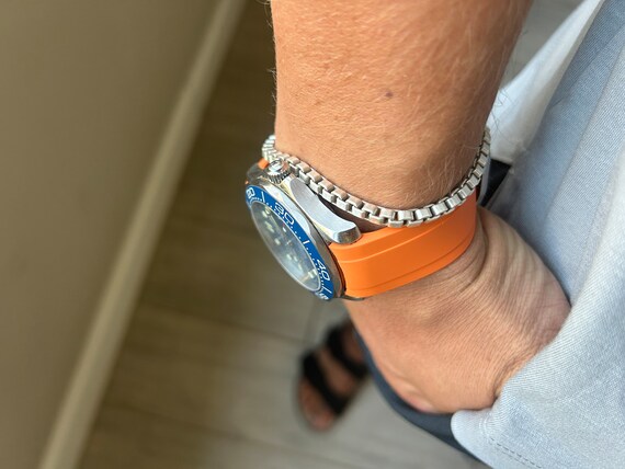 Buy 20mm ORANGE Vulcanized Caoutchouc Rubber Strap Long Omega