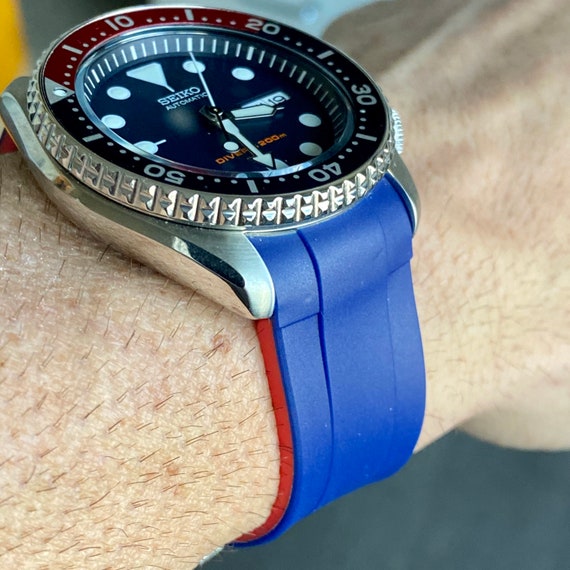 rille Legepladsudstyr hans 20mm BLUE/RED Vulcanized Rubber Strap Fits Many SEIKO Watches - Etsy Denmark