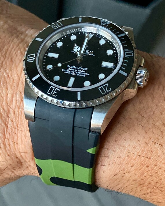 Rubber Strap For Rolex Submariner - Green Camo