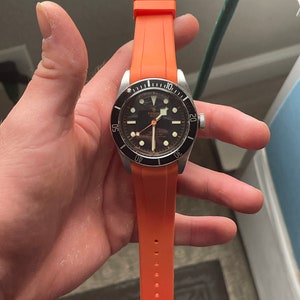 22mm ORANGE Vulcanized Rubber strap for Tudor black bay & Pelagos watches