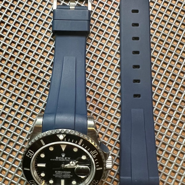 21mm Caoutchouc Vulcanized Rubber Sand BLUE Strap for 41mm Submariner & 42mm Explorer II watches