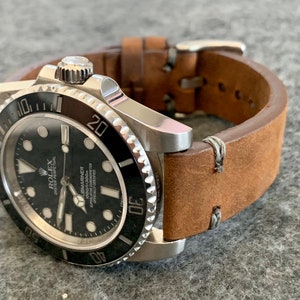 DARK BROWN Crazy Horse Leather Vintage Watch strap GRAY stitch image 1