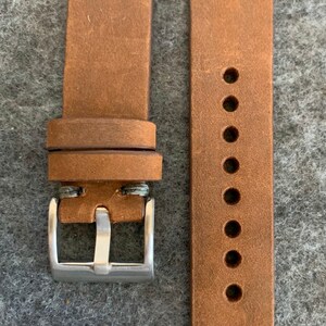 DARK BROWN Crazy Horse Leather Vintage Watch strap GRAY stitch image 6