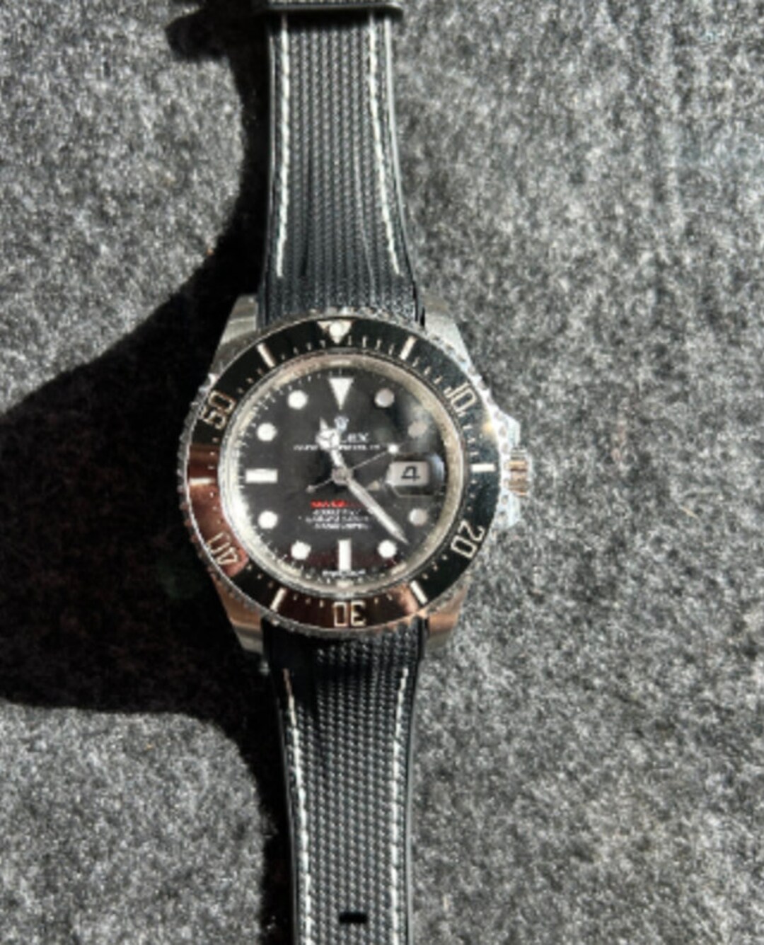 22mm BLACK Rubber Strap sailcloth Pattern WHITE Stitch Seadweller Etsy