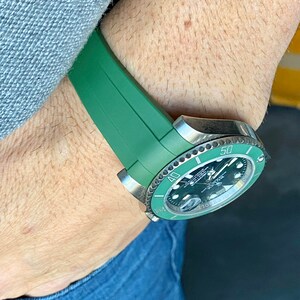 20mm Rubber GREEN Strap for Rolex watches Newer style cases with deployment buckle band strap image 4