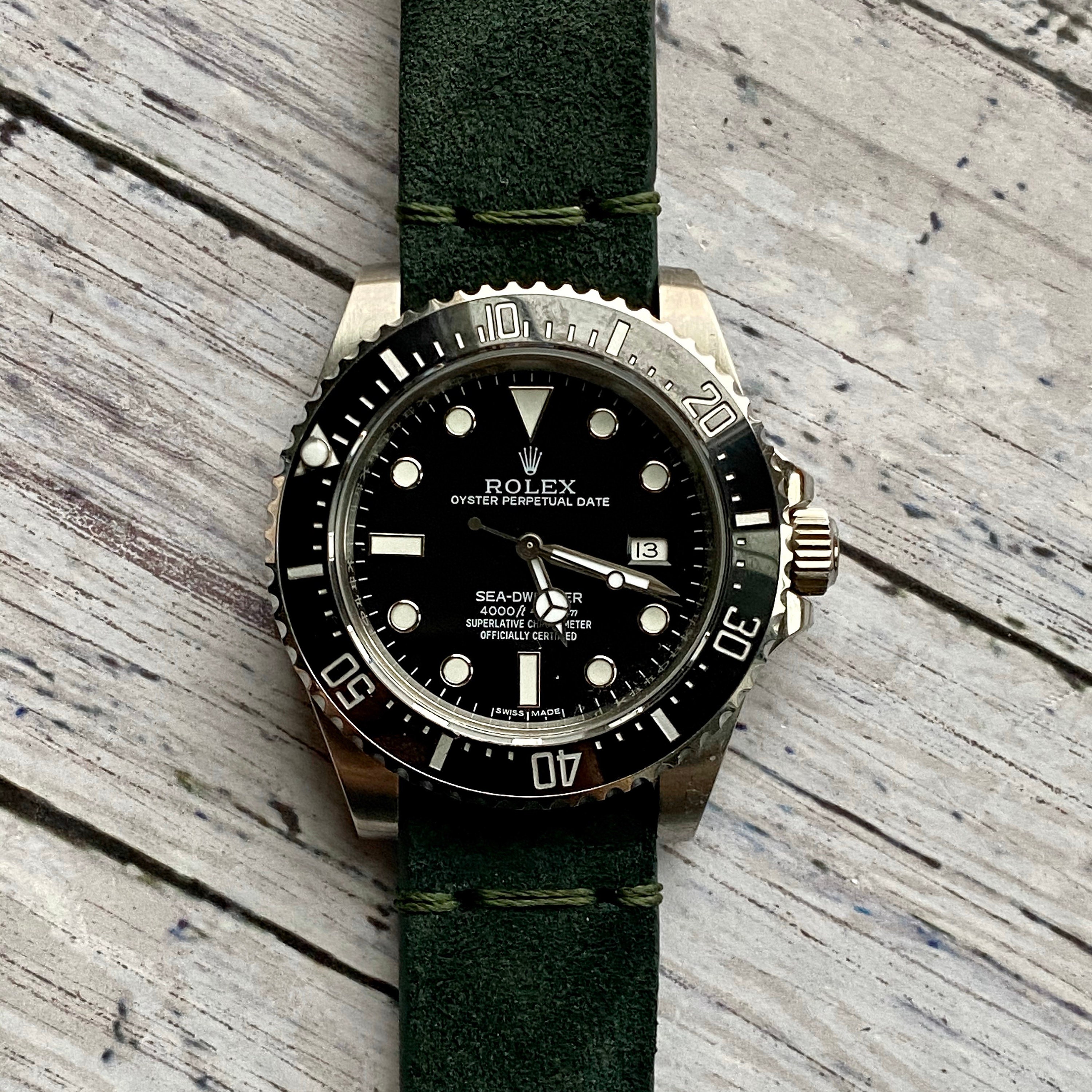 Dark GREEN Modern Vintage Suede Leather Watch Strap Band Thin | Etsy