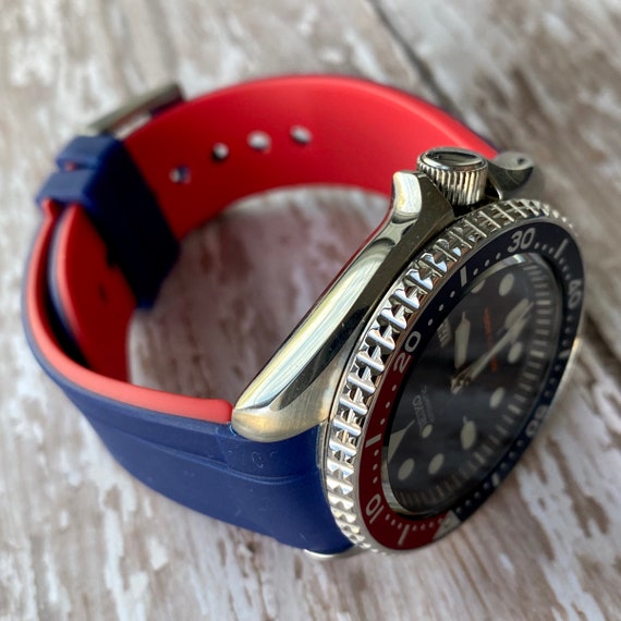20mm BLUE/RED Vulcanized Rubber Strap Fits Many SEIKO Watches - Etsy