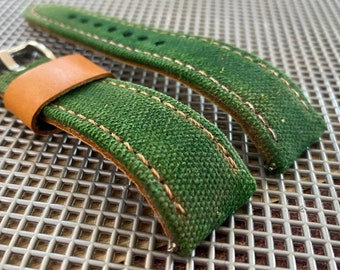 GREEN Canvas & Leather Watch strap Band Slate ORANGE Stitching