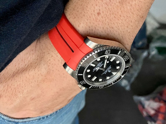 20mm BLUE Vulcanized RUBBER Strap Rolex RED stitch PLEASE READ