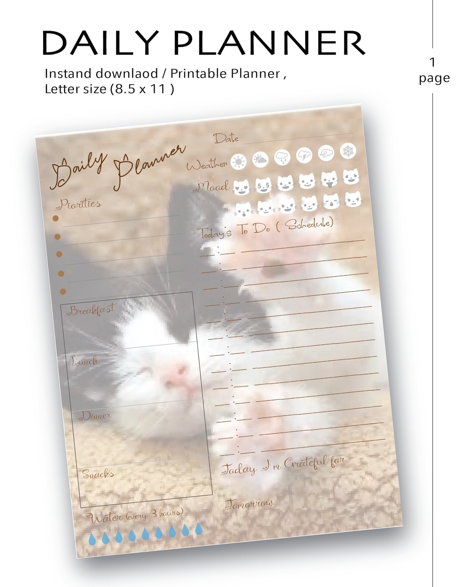 Cat Daily planner cat printable planner kitten agenda Etsy 日本