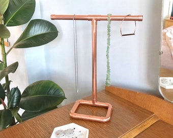 Small copper pipe jewellery stand