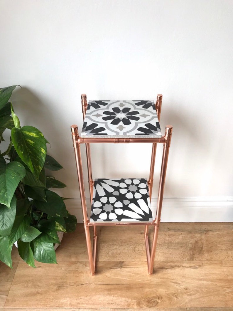 Tall Plant Stand // Hallway Decor // Monochrome Ceramic Tile Etsy