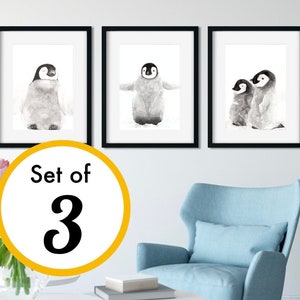 Lot de 3 estampes aquarelles de pingouins, impression d&#39;art de pingouins, impressions pour les amateurs de pingouins, art mignon, peintures d&#39;animaux mignons