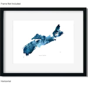 Aquarelle bleue de la Nouvelle-Écosse, cartes aquarelles du Canada, art géographique, cartes peintes