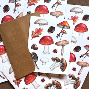 Lot de cartes de correspondance champignons, jolies cartes aquarelles, cartes de voeux illustrées d'artiste, cartes de correspondance d'artiste, carte de remerciement, champignons