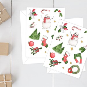 Lot de cartes de correspondance de Noël | Cartes de correspondance pour les Fêtes | Cartes de voeux à thème saisonnier | Cartes de voeux pour Noël | Illustrations à l'aquarelle