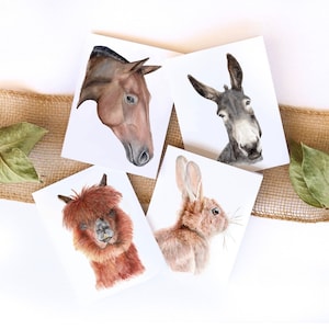 4 cartes de correspondance animales aquarelles pliées, lot de cartes de correspondance, cartes de voeux aquarelles, cartes de correspondance mode, carte de remerciement