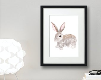 Stampa coniglietto ad acquerello, stampa artistica di un coniglio, stampe per gli amanti dei coniglietti, stampe per camerette per bambini, arte per l'asilo nido