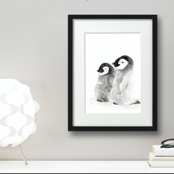 Watercolour penguin Print, Art print of a Penguin, Prints for kids rooms, Nursery Art, Prints for Penguin lovers