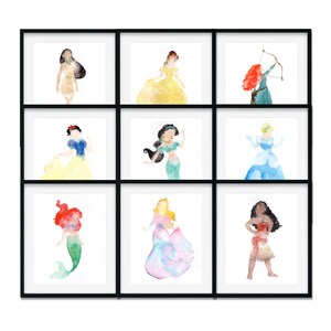 Conjunto de arte de princesas en acuarela / Impresiones de arte de acuarela sueltas contemporáneas de princesas / Arte para habitaciones de niñas / Arte para habitaciones infantiles