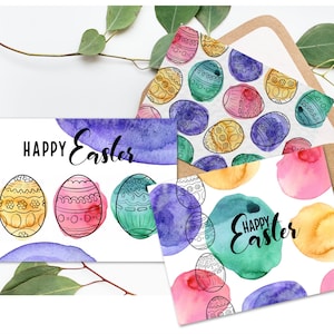 Pacote de cartões de Páscoa em aquarela dobrados, cartões de Páscoa, cartões em aquarela, cartões fofos,