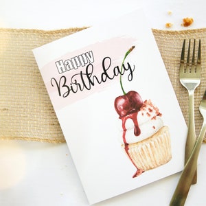 Joyeux anniversaire Cupcake | Carte d’anniversaire cupcake | Carte d’anniversaire gourmande | Cartes aquarelles |