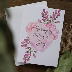 Jolie carte de fête des mères, carte de fête des mères heureuse aquarelle, fête des mères rose, carte de fête des mères aquarelle pliée