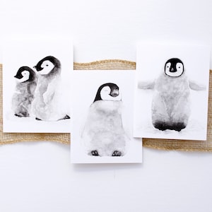 Jeu de cartes de correspondance pingouin, cartes de voeux pingouin, cartes pingouin aquarelle, cartes animaux mignons, cartes oiseaux