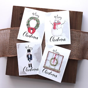 Pacote de cartões de notas com ilustração de Natal fofo / Cartões de felicitações sazonais / Cartões de Natal / Cartões de Natal em aquarela projetados pelo artista