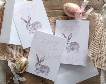 Pack de cartes de Pâques lapin, cartes de voeux de Pâques, cartes de voeux aquarelle, cartes d'animaux mignons,