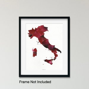 Carte de l'Italie à l'aquarelle, art géographique, cartes aquarelles, cartes peintes, cartes de l'Italie