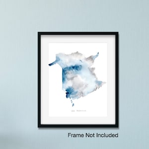 Aquarelle carte du Nouveau-Brunswick, cartes aquarelles du Canada, art géographique, cartes peintes, cartes du monde Canada