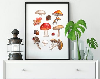 Mushroom Art Print | Watercolor Art Print | Art for Kitchen | Art for Kids Room | Art for Nursery | Illustration Print Mushroom Collage