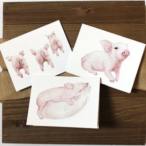 6 Pack mignon de cartes de note de porcelet de bébé, cartes de cochon d’aquarelle, cartes de note de bébé cochon d’aquarelle, cartes mignonnes de note d’animal de bébé