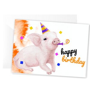 Carte d'anniversaire de porcelet | Jolie carte d'anniversaire pliée | de voeux de bébé cochon |