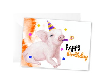 Piglet Birthday Card | Cute Folded Birthday Card | Baby Pig Greeting Card |
