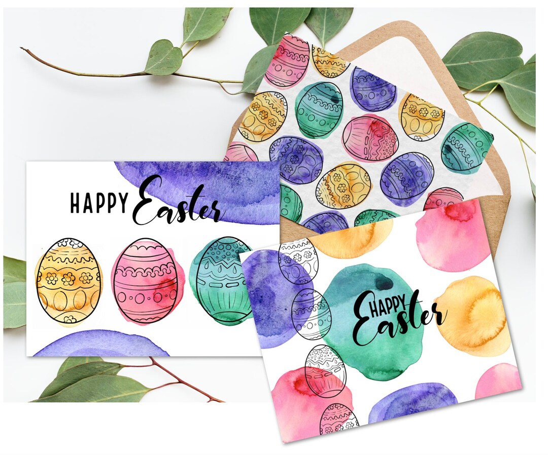 Folded Watercolor Easter Cards Pack, Easter Greeting Cards, Watercolour ...