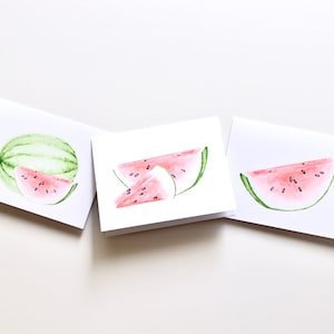 Paquete de 6 tarjetas de notas de sandía, paquete de tarjetas de notas de frutas de verano, tarjetas de felicitación de acuarela, tarjetas de notas de artista, tarjeta de notas de agradecimiento,