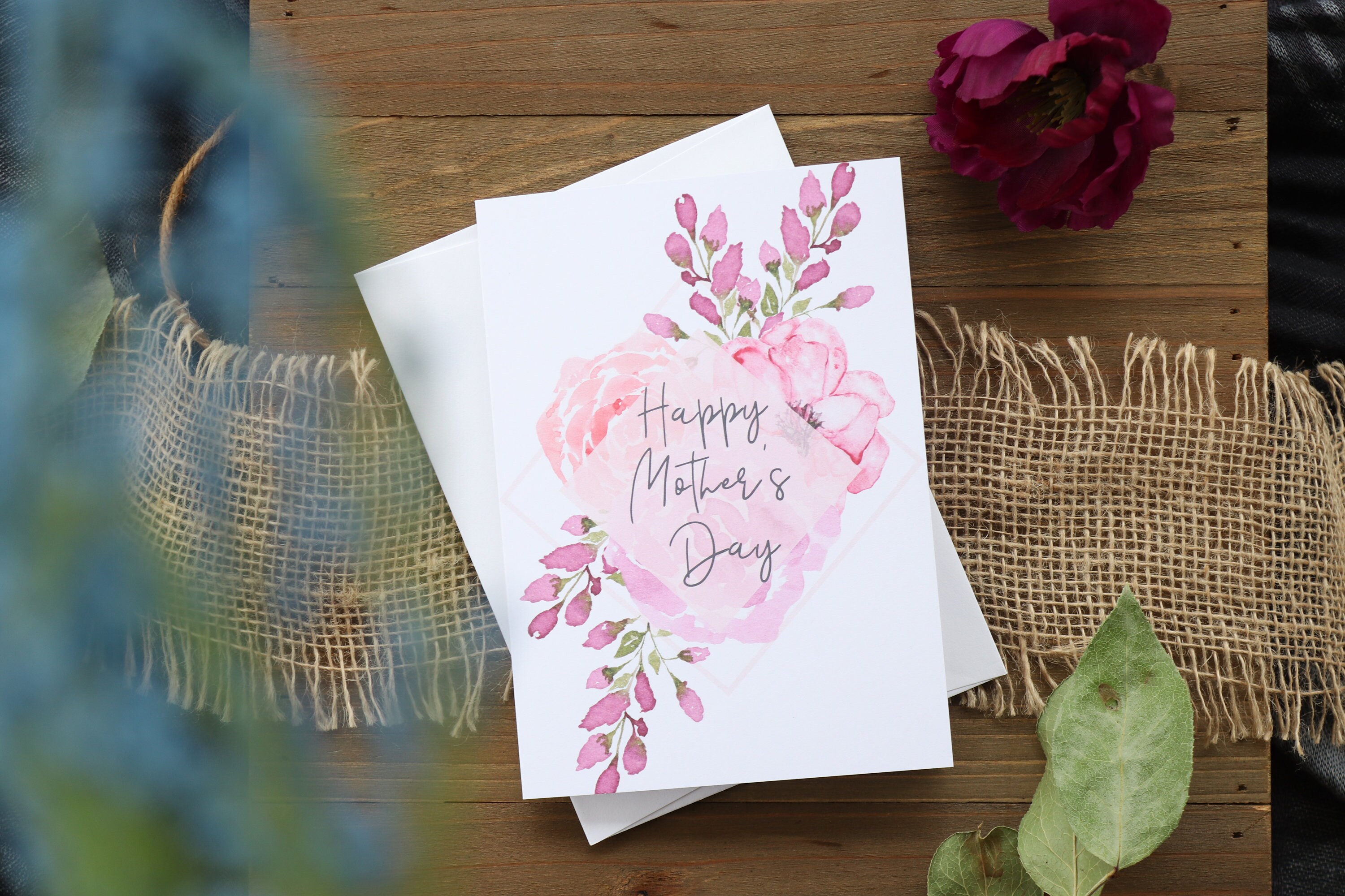 Pretty Mothers Day Card, Watercolor Happy Mother's Day Card, Pink ...