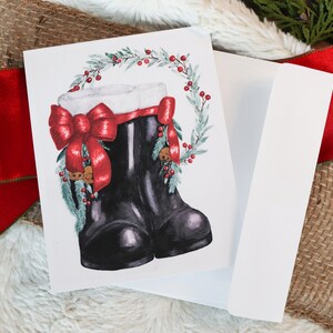 6 Cartes de voeux aquarelles de bottes de Noël / Cartes de Noël / Cartes de voeux / Cartes de correspondance de Noël / Jolies cartes saisonnières