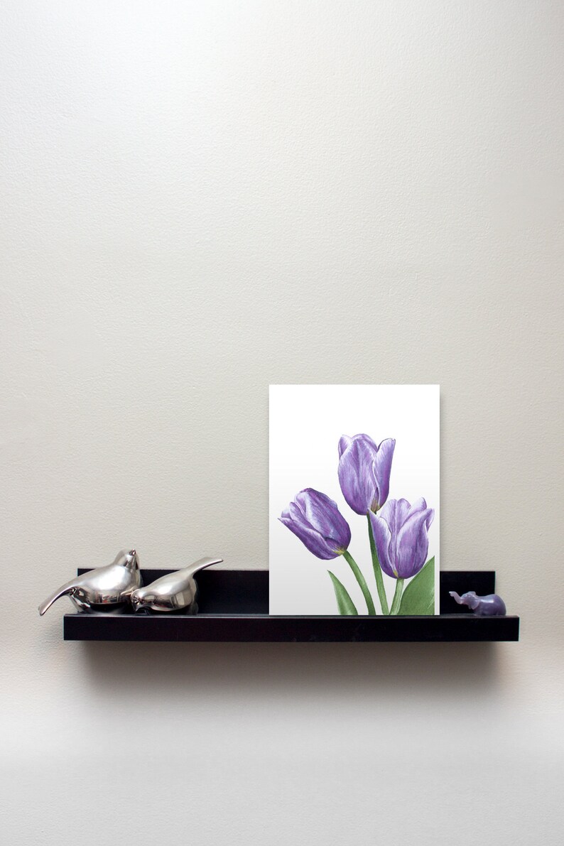 Purple Tulips Art Print, botanical art, floral prints, watercolour floral prints, Watercolor Flower Art 