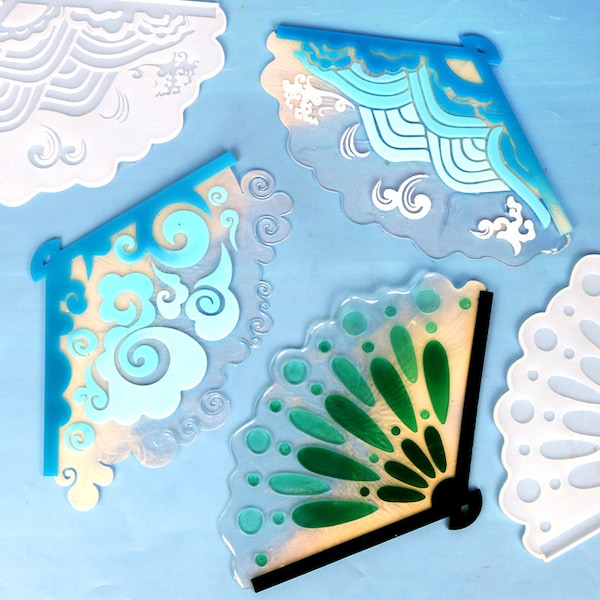 Fashion Fan Silicone Mold-Fan Resin Mold-Auspicious Cloud Fan Mold-Sea Wave Fan Mold-Peacock Fan Mold-Crystal Epoxy Fan Mold-Resin Art Mold